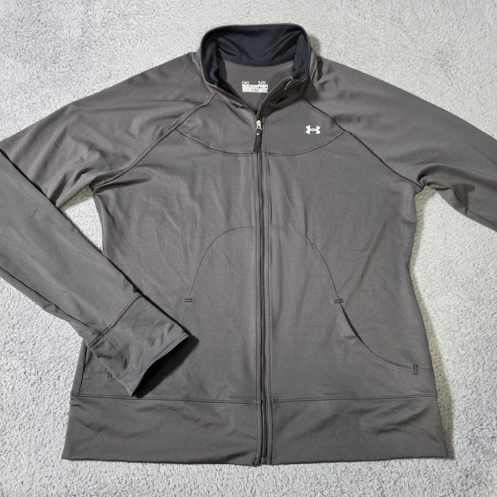 Under Armour Womens XL Track Jacket Grey Semi-Fitted Full Zip AllSeasonGear